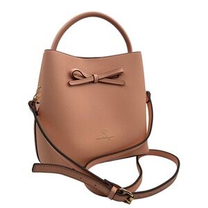 Nanette Lepore Pink Pebble Bow Bucket Bag Crossbody Handbag Preppy Vegan Retro‎